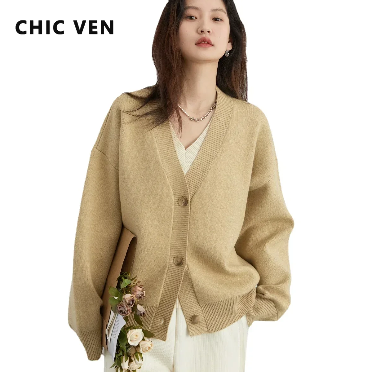 Winter Clothing For Kids - Kardigan wanita CHIC Cardigan longgar V-neck