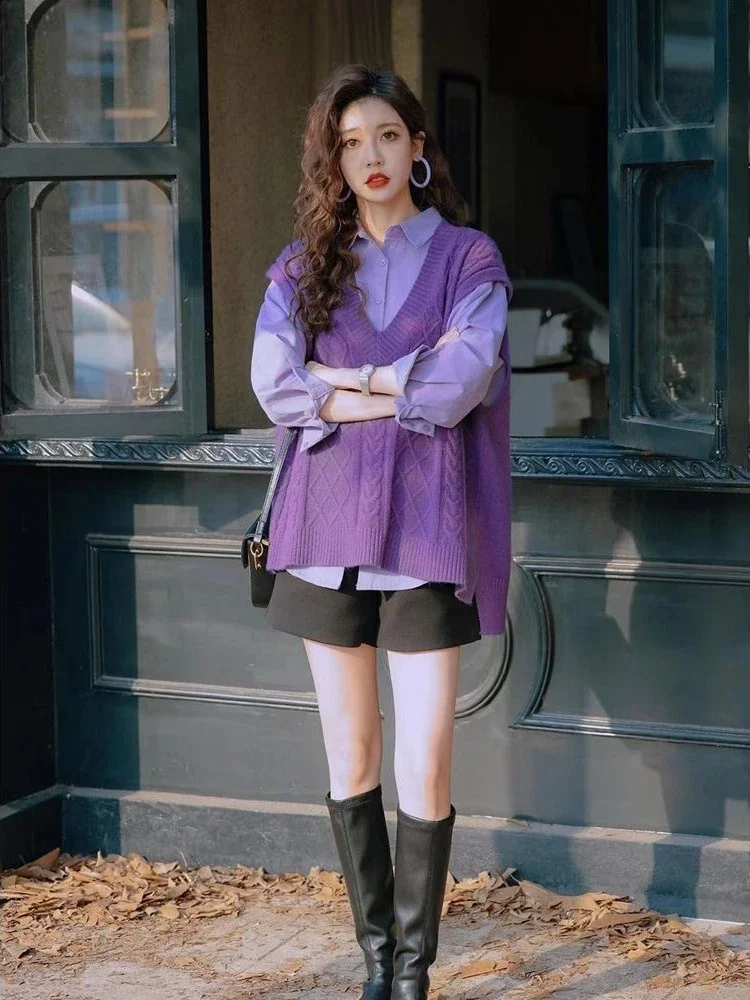Rompi Ungu Kerah V Sweter Wani - Winter Clothing Trends ulasan dan harga