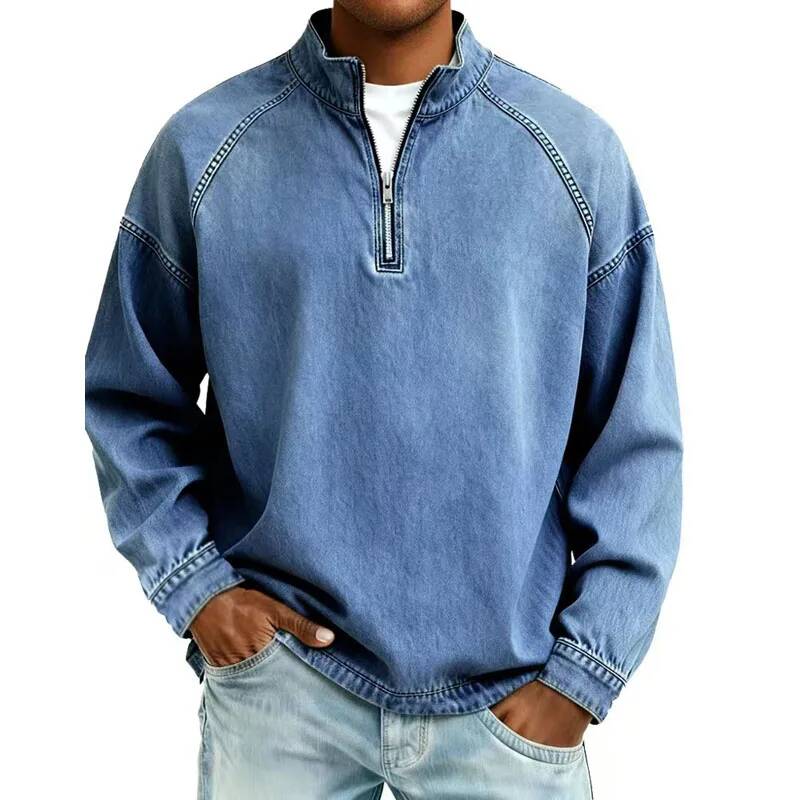 Hoodie Kasual Denim Distressed - Winter Clothing Taiwan ulasan dan harga